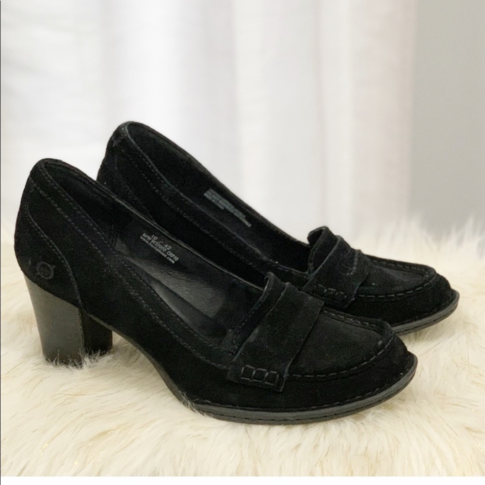 Born black suede leather loafers size 10